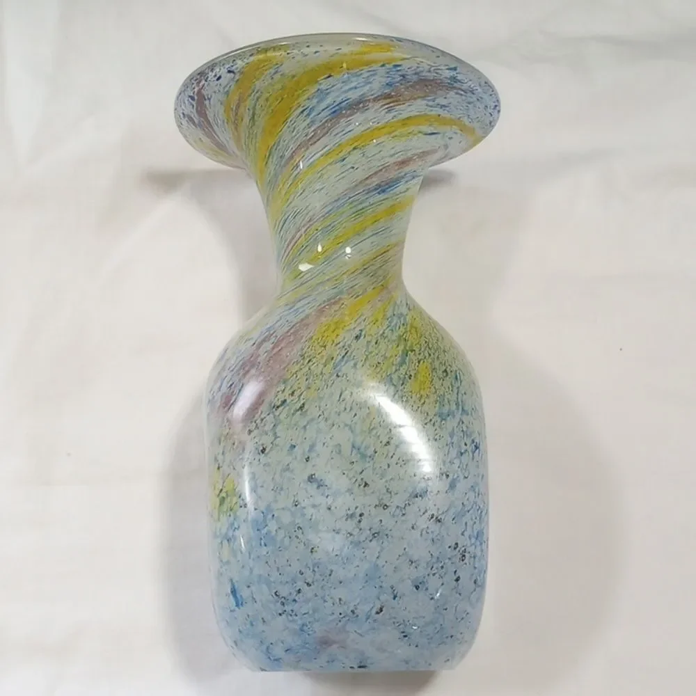 Vintage F + C Heavy Crystal Green and Blue Swirl Vase